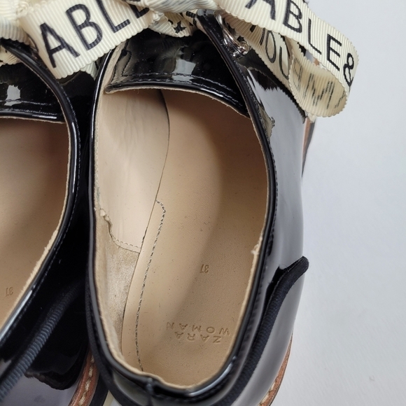 Zara Black Patten Leather Stack Shoes